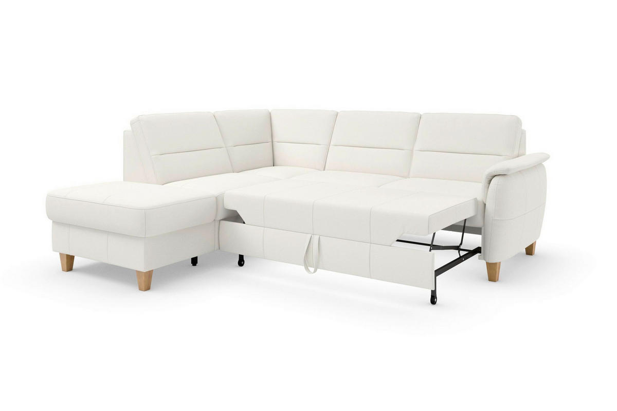 ROHOVÁ SEDAČKA, koža, biela - biela/farba duba, Basics, koža/drevo (212/236cm) - Sit & More