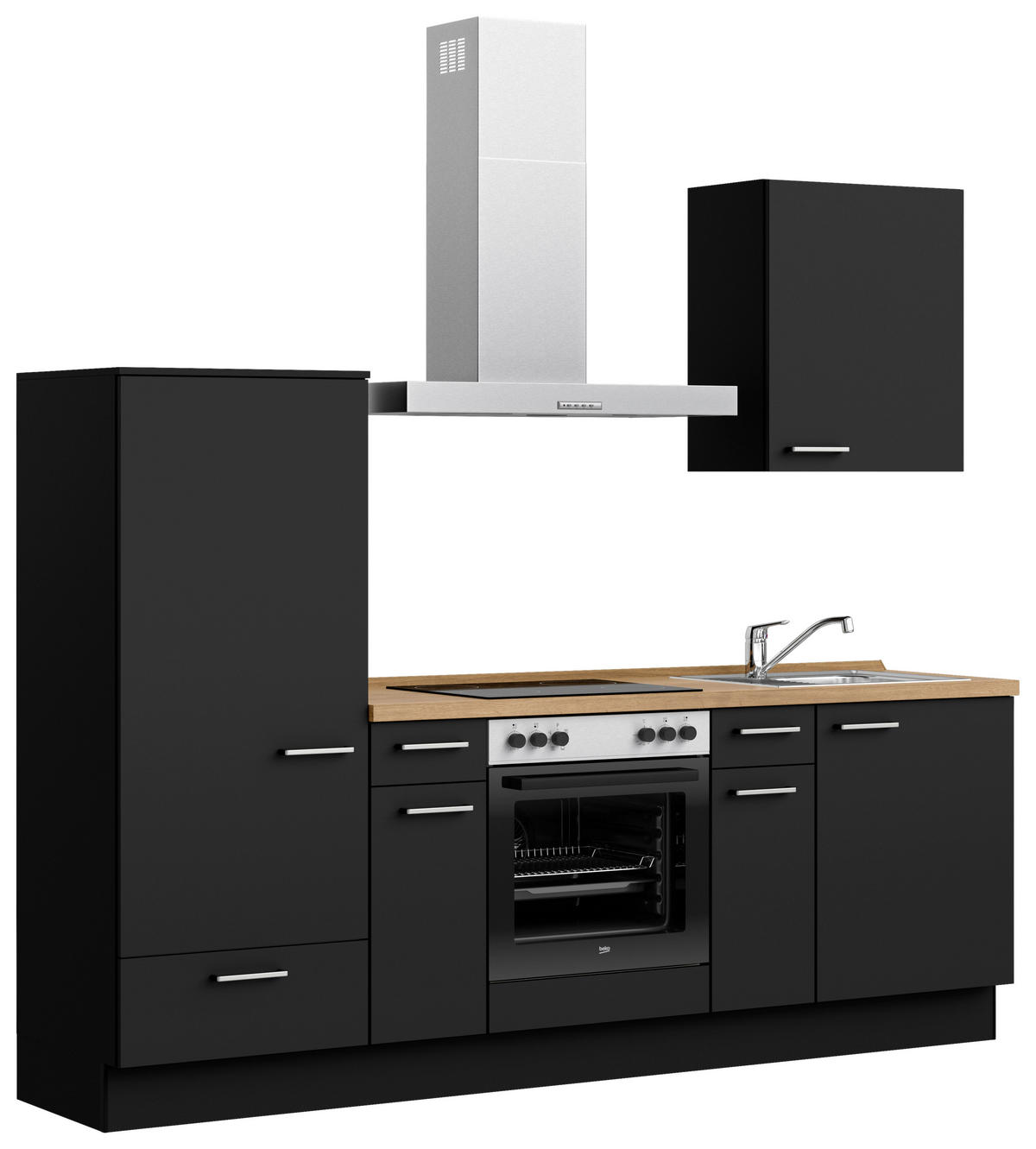 KÜCHENBLOCK 240 cm   in Schwarz, Eichefarben  - Edelstahlfarben/Eichefarben, MODERN, Holzwerkstoff/Metall (240cm) - Nobilia