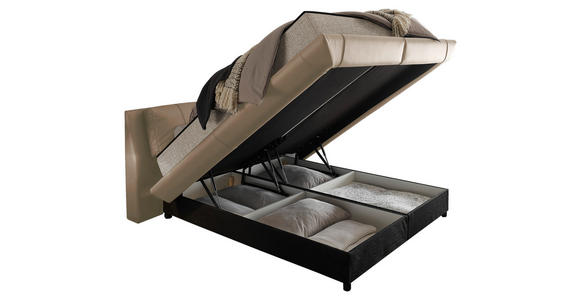 BOXBETT 180/200 cm,  in Kaschmir, gepolstertes Kopfteil, Bettkasten, Matratzen, H3 + H4 = fest + sehr fest  - Kaschmir/Schwarz, Design, Kunststoff/Textil (180/200cm) - Esposa