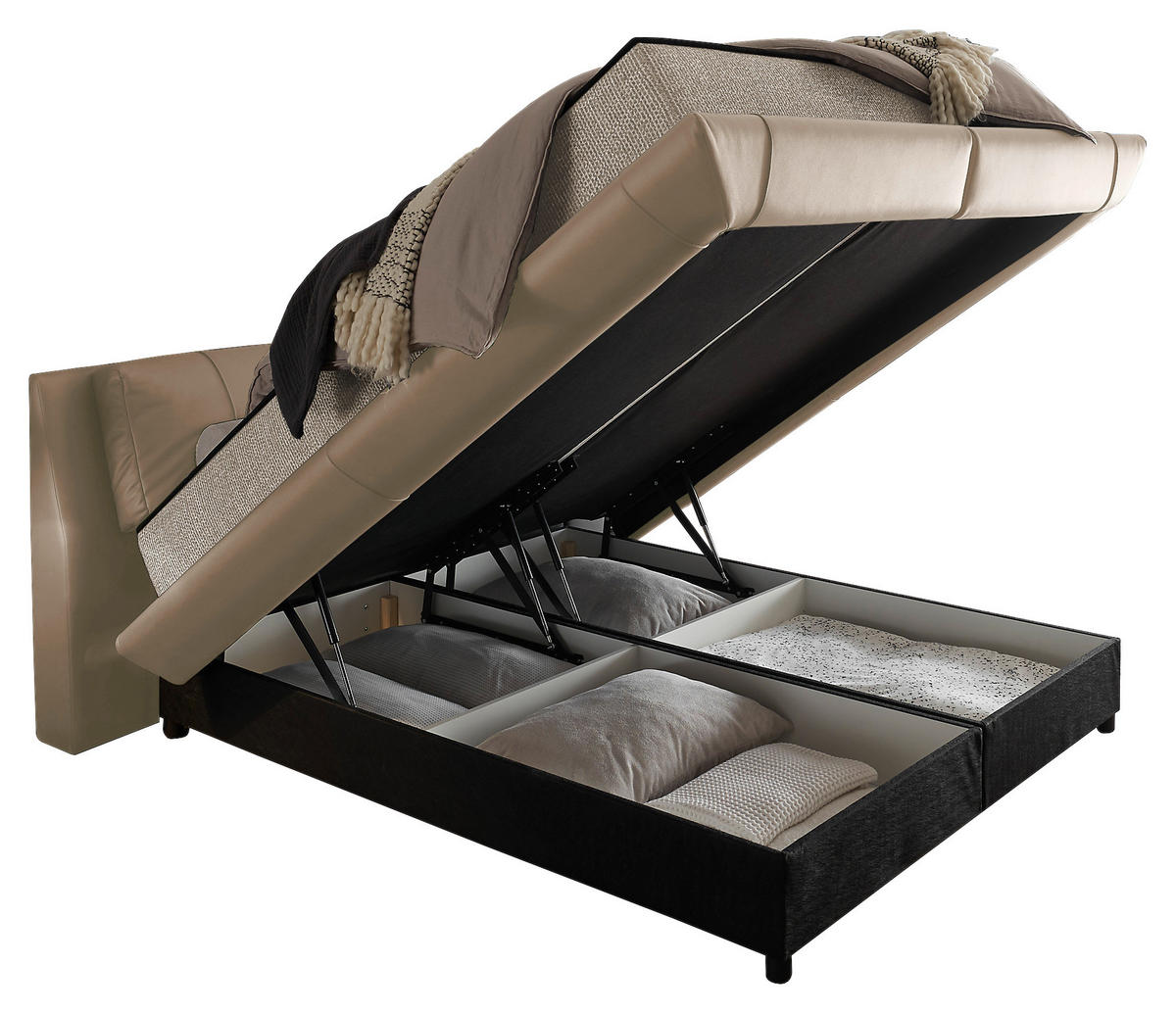 BOXBETT 180/200 cm,  in Kaschmir, gepolstertes Kopfteil, Bettkasten, Matratzen, H3 + H4 = fest + sehr fest  - Kaschmir/Schwarz, Design, Kunststoff/Textil (180/200cm) - Esposa