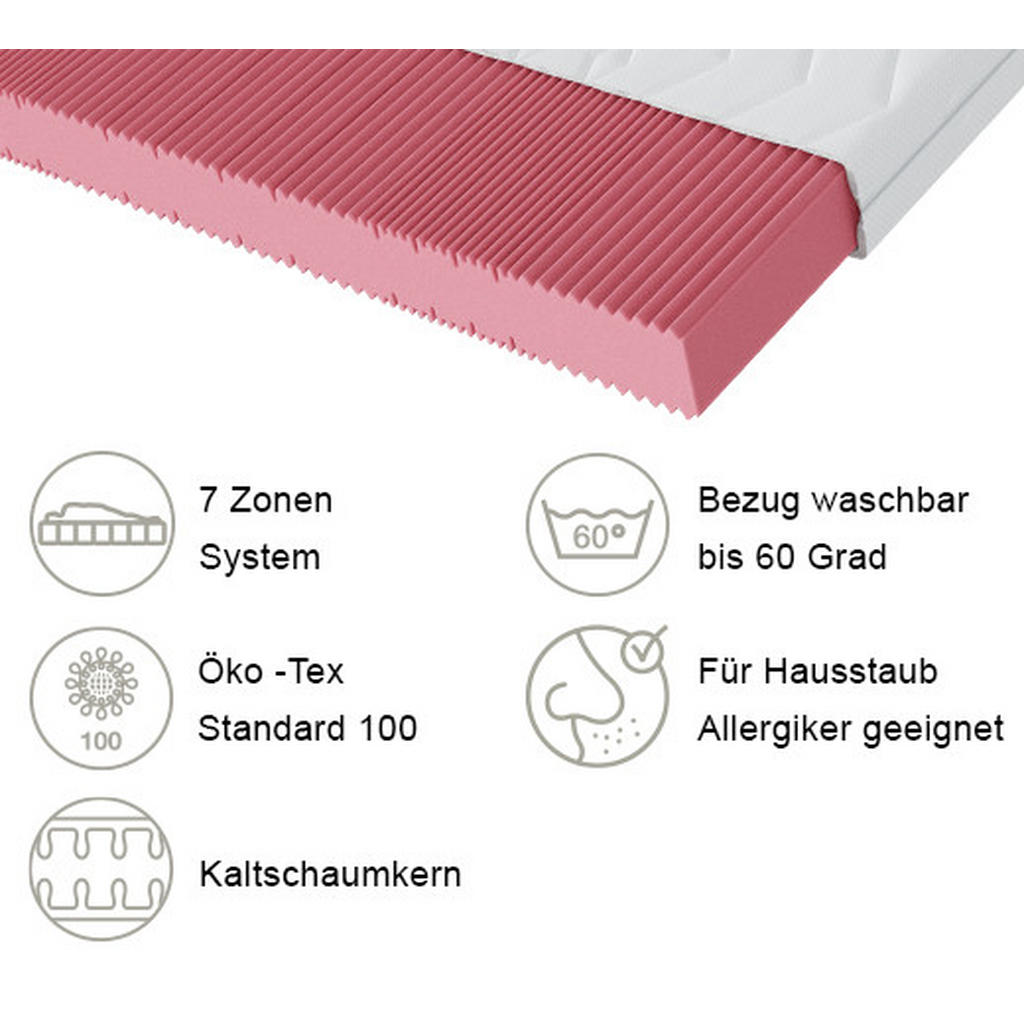 Thumbnail - Boxxx Kaltschaummatratze, Weiß, Textil, H2, rechteckig, 80x190 cm, Oeko-Tex® Standard 100, für Hausstauballergiker geeig...