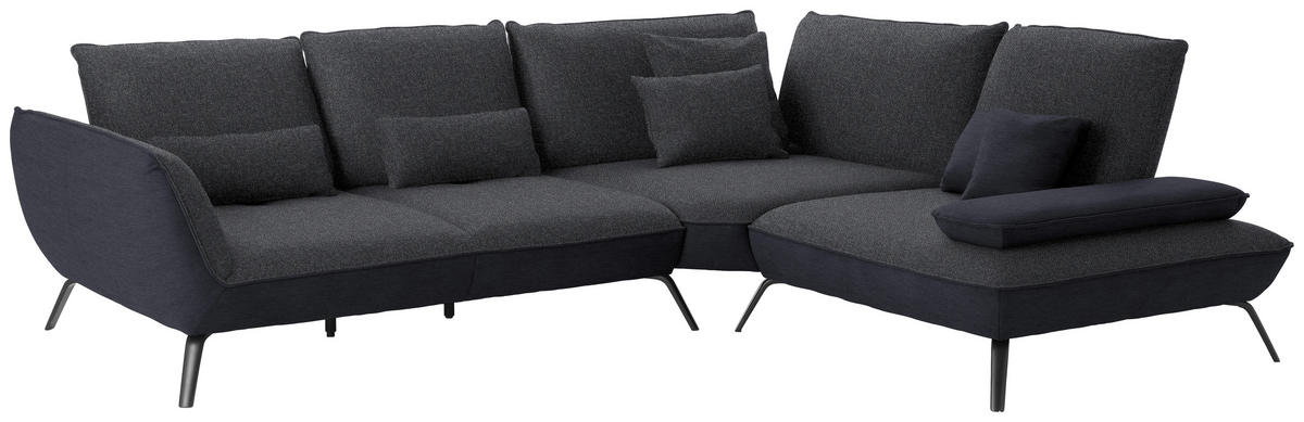 ECKSOFA in Flachgewebe Anthrazit  - Anthrazit/Schwarz, Design, Textil/Metall (310/250cm) - Moderano