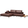 ECKSOFA in Echtleder Dunkelbraun  201/304 cm  - Dunkelbraun/Schwarz, Design, Leder/Metall (201/304cm) - Emilio Belluti