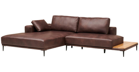 ECKSOFA in Echtleder Dunkelbraun 201/304 cm - Dunkelbraun/Schwarz, Design, Leder/Metall (201/304cm) - Emilio Belluti