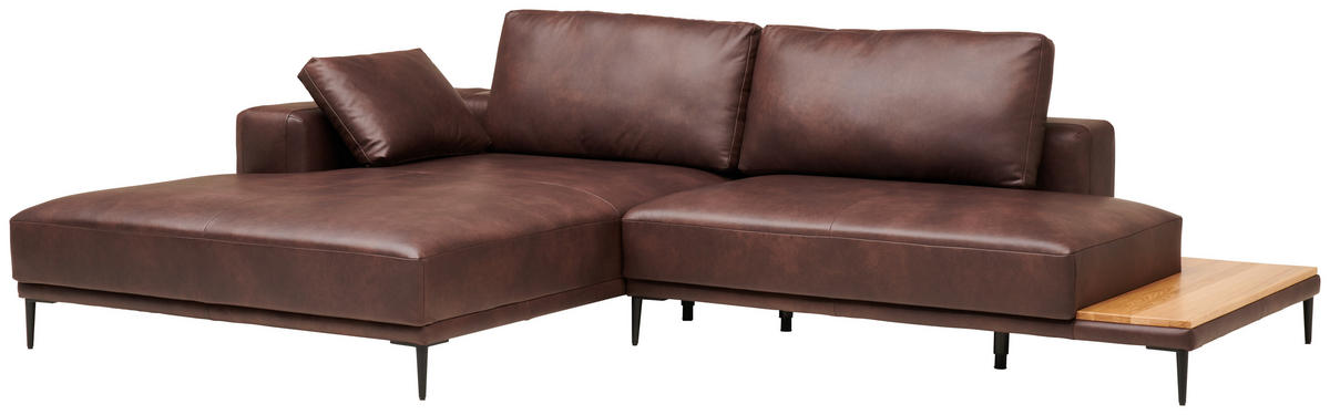 ECKSOFA in Echtleder Dunkelbraun  - Dunkelbraun/Schwarz, Design, Leder/Metall (201/304cm) - Emilio Belluti