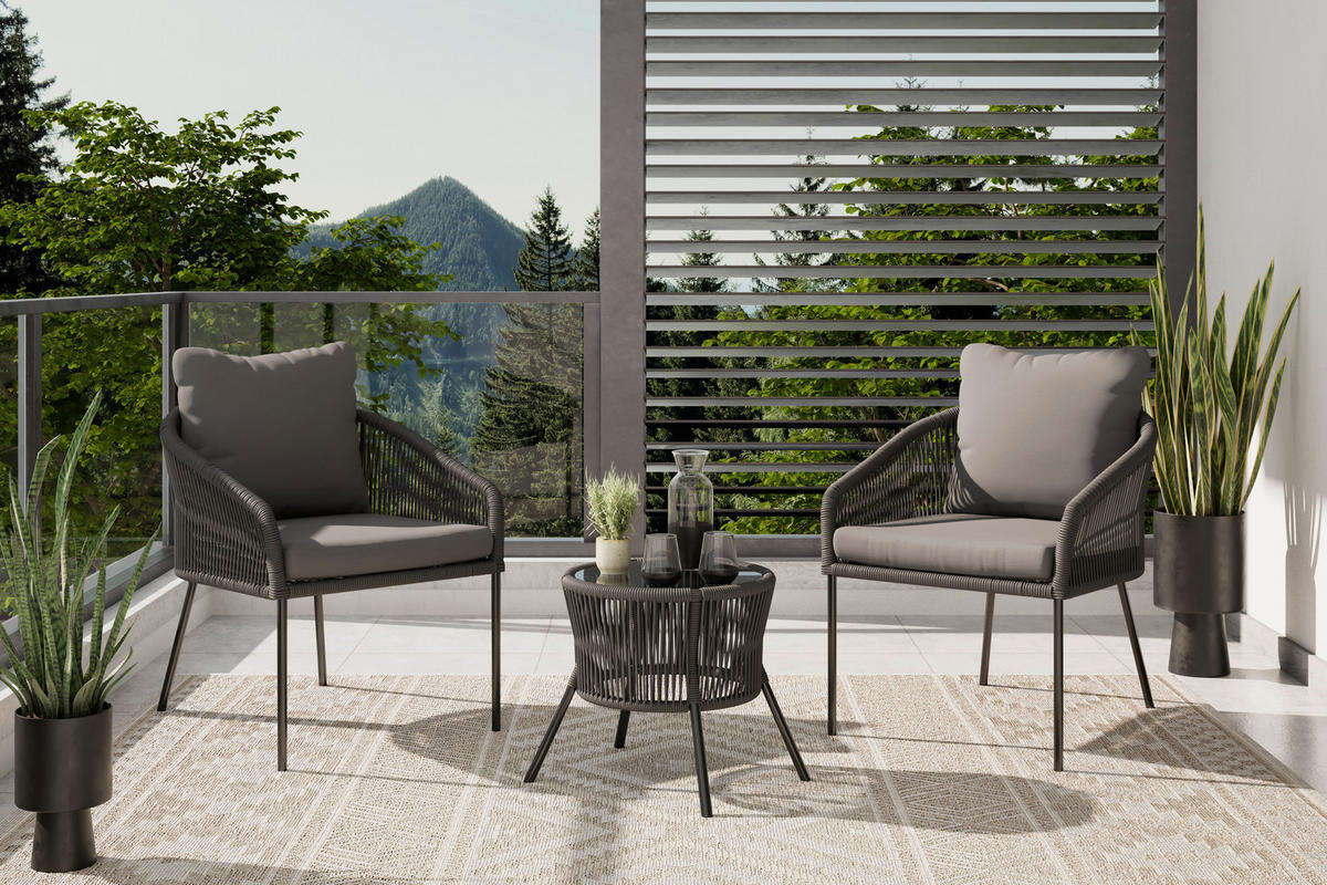 BALKONSET  - Grau, MODERN, Kunststoff/Metall (40/40/39.5cm) - Ambia Garden