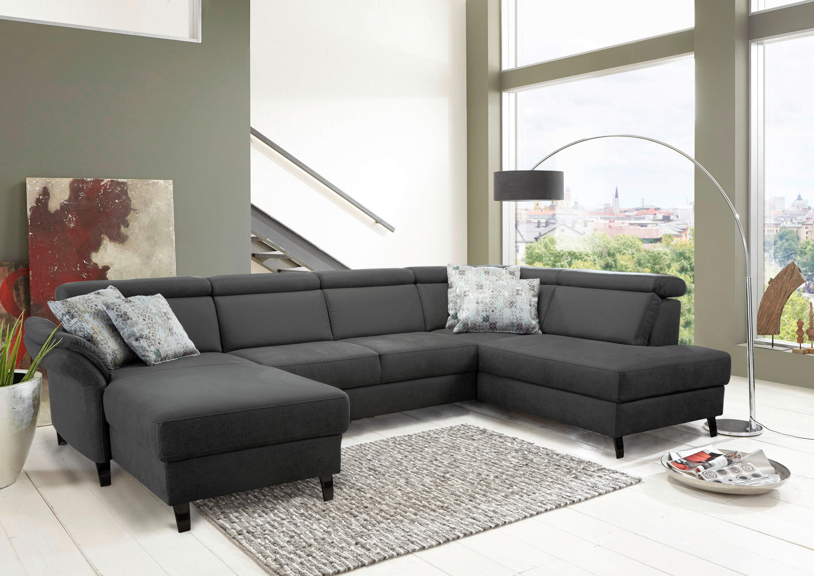 WOHNLANDSCHAFT in Mikrofaser Grau, Schwarz - Schwarz/Grau, Konventionell, Textil/Metall (165/317/193cm) - Sit & More