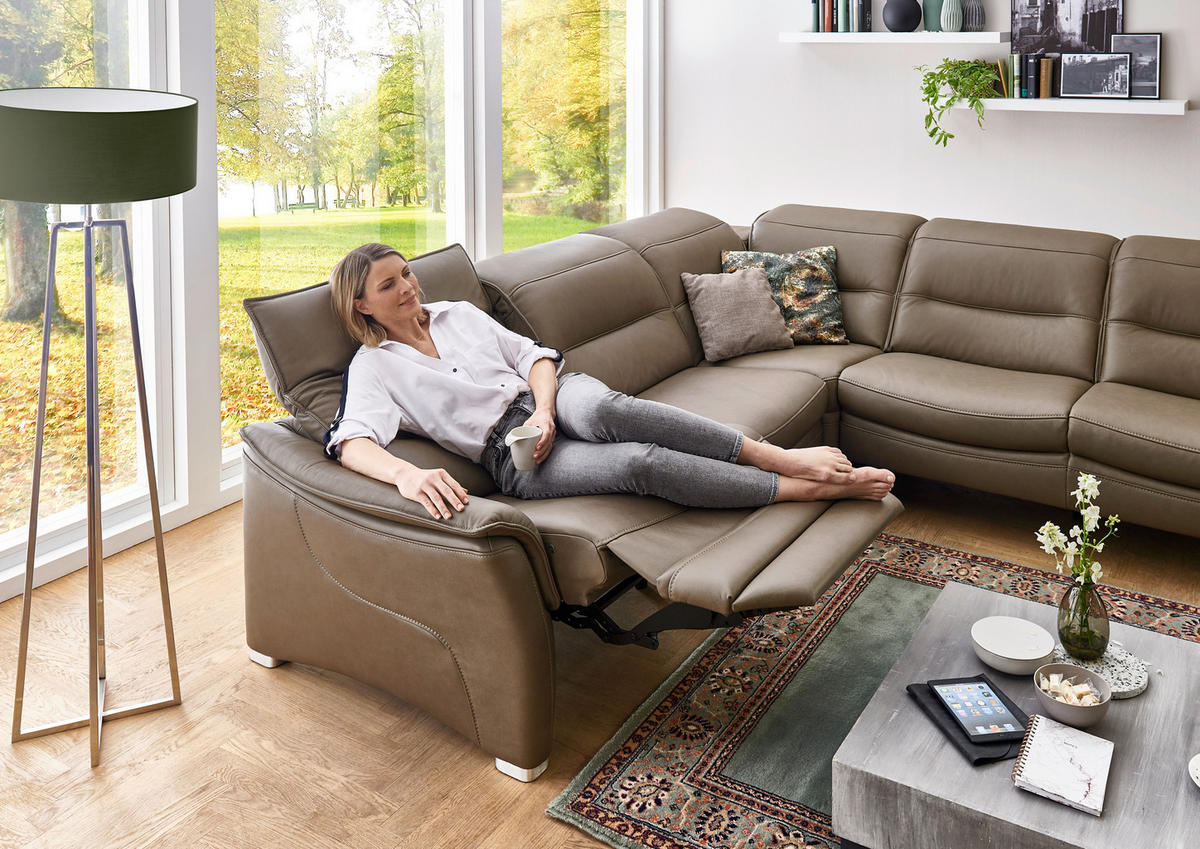 ECKSOFA in Echtleder Dunkelbraun  - Dunkelbraun/Alufarben, Design, Leder/Metall (277/277cm) - Valdera