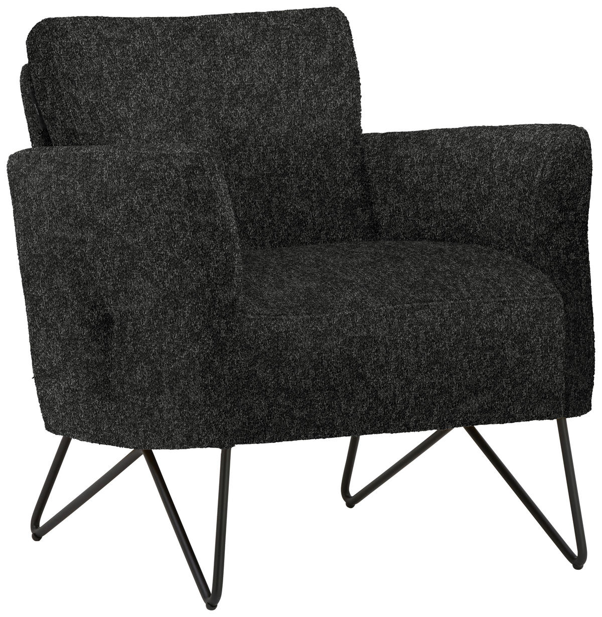 SESSEL in Chenille, Mikrofaser Anthrazit  - Anthrazit/Schwarz, Design, Textil/Metall (68/78/76cm) - Johann Jakob