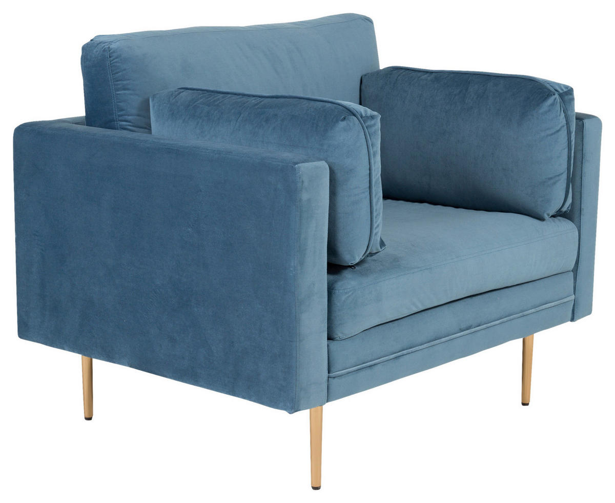 FÅTÖLJ i metall, textil blå, guldfärgad  - blå/guldfärgad, Design, metall/textil (110/84/86cm) - Livetastic