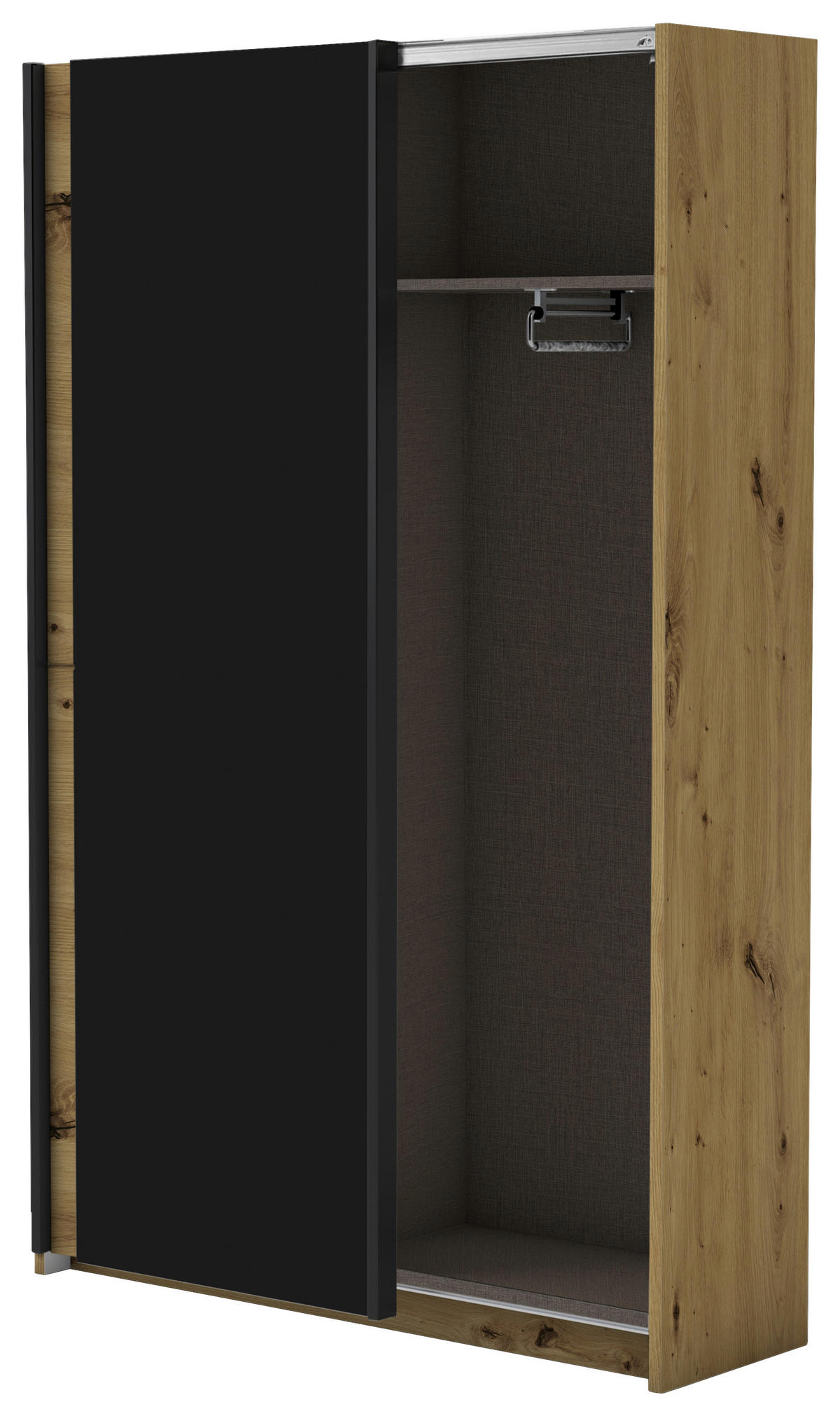 ORMAR S KLIZNIM VRATIMA crna, boje hrasta   - boje hrasta/crna, Basics, drvni materijal/metal (125/195,5/38cm) - P & B