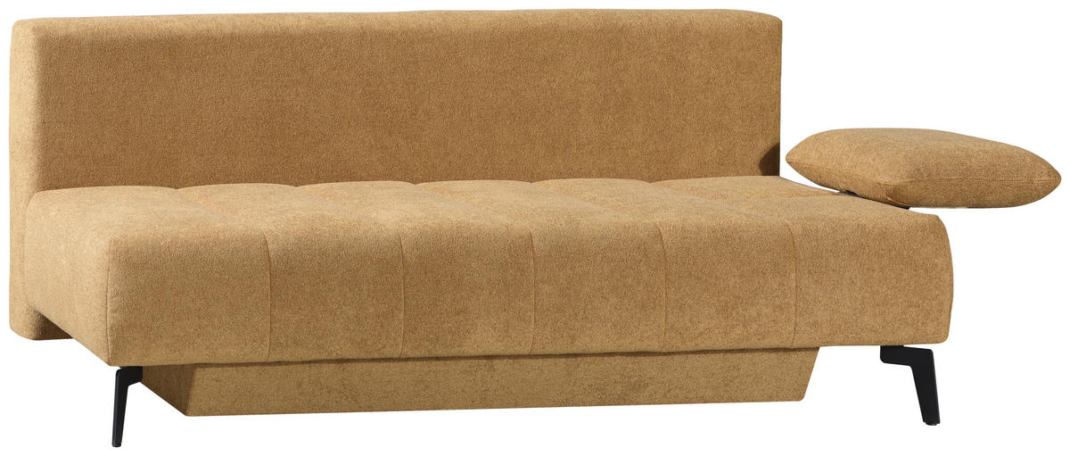SCHLAFSOFA Flachgewebe Honig  inkl. Bettkasten, Schlaffunktion, Armteilverstellung  - Schwarz/Honig, Design, Textil/Metall (235/90/100cm) - Novel
