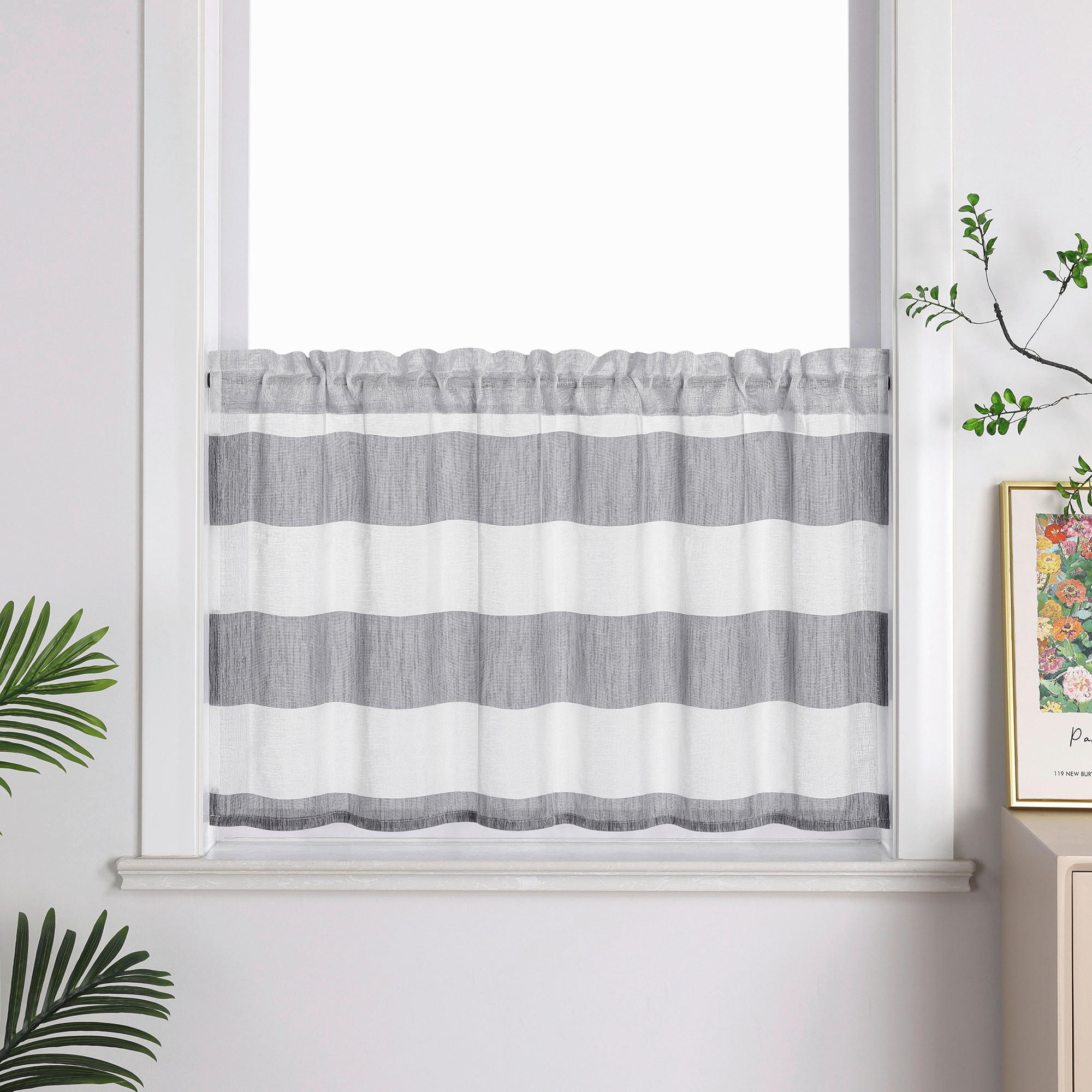 KURZGARDINE   120/45 cm   - Hellgrau/Weiß, KONVENTIONELL, Textil (120/45cm) - Joyswahl