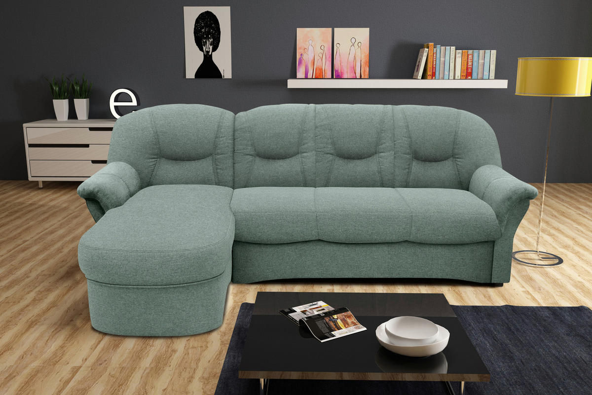 ECKSCHLAFSOFA in Webstoff Hellblau  - Schwarz/Hellblau, KONVENTIONELL, Kunststoff/Textil (142/233cm) - MID.YOU