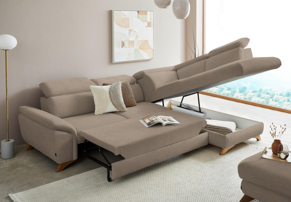 ECKSOFA in Flachgewebe Beige  - Eichefarben/Beige, Modern, Holz/Textil (287/212cm) - Valnatura