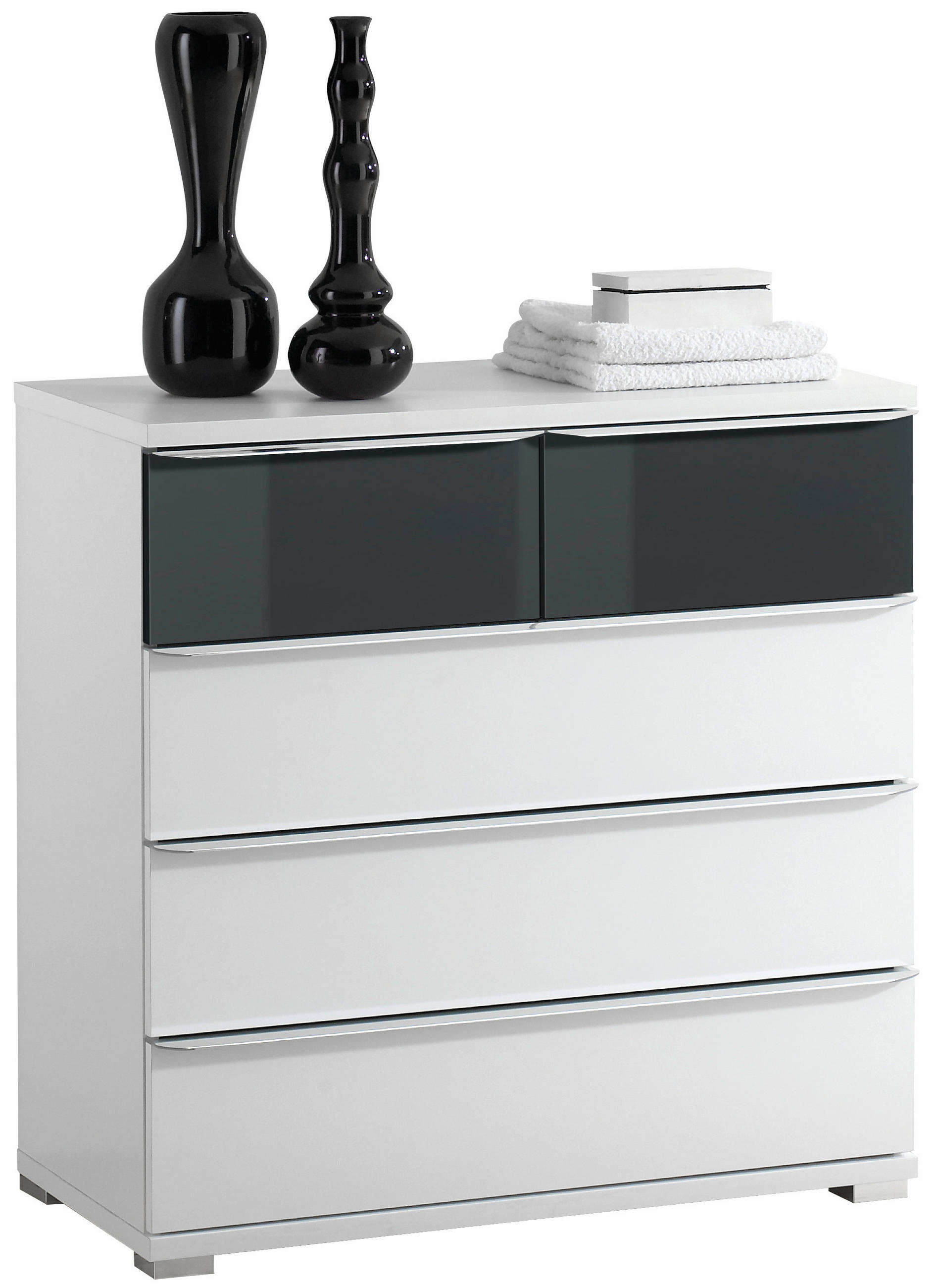 BYRÅ 80/80/40 cm  - vit/aluminiumfärgad, Design, trämaterial/glas (80/80/40cm) - Moderano