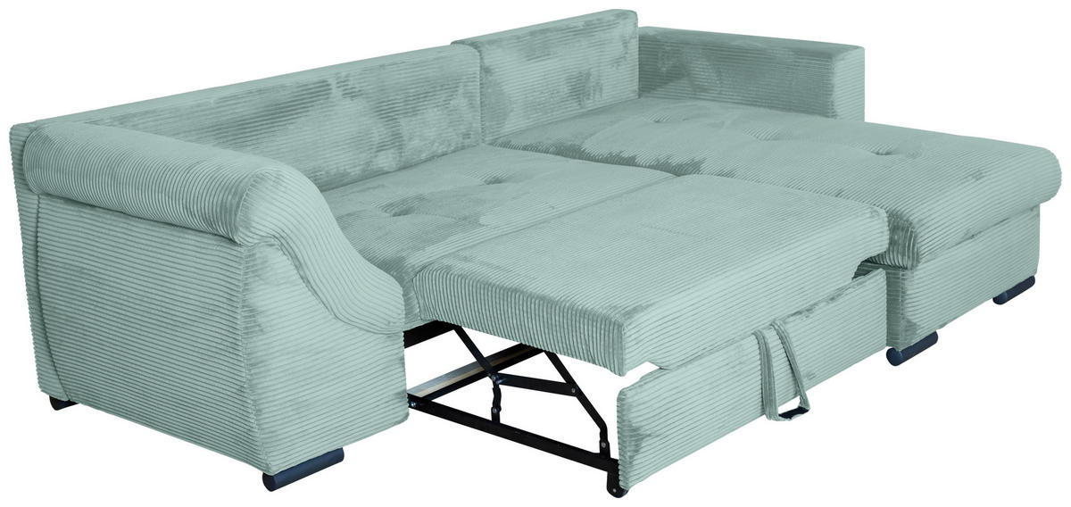 ECKSOFA Salbeigrün Cord  - Salbeigrün/Schwarz, KONVENTIONELL, Textil/Metall (258/168cm) - Carryhome
