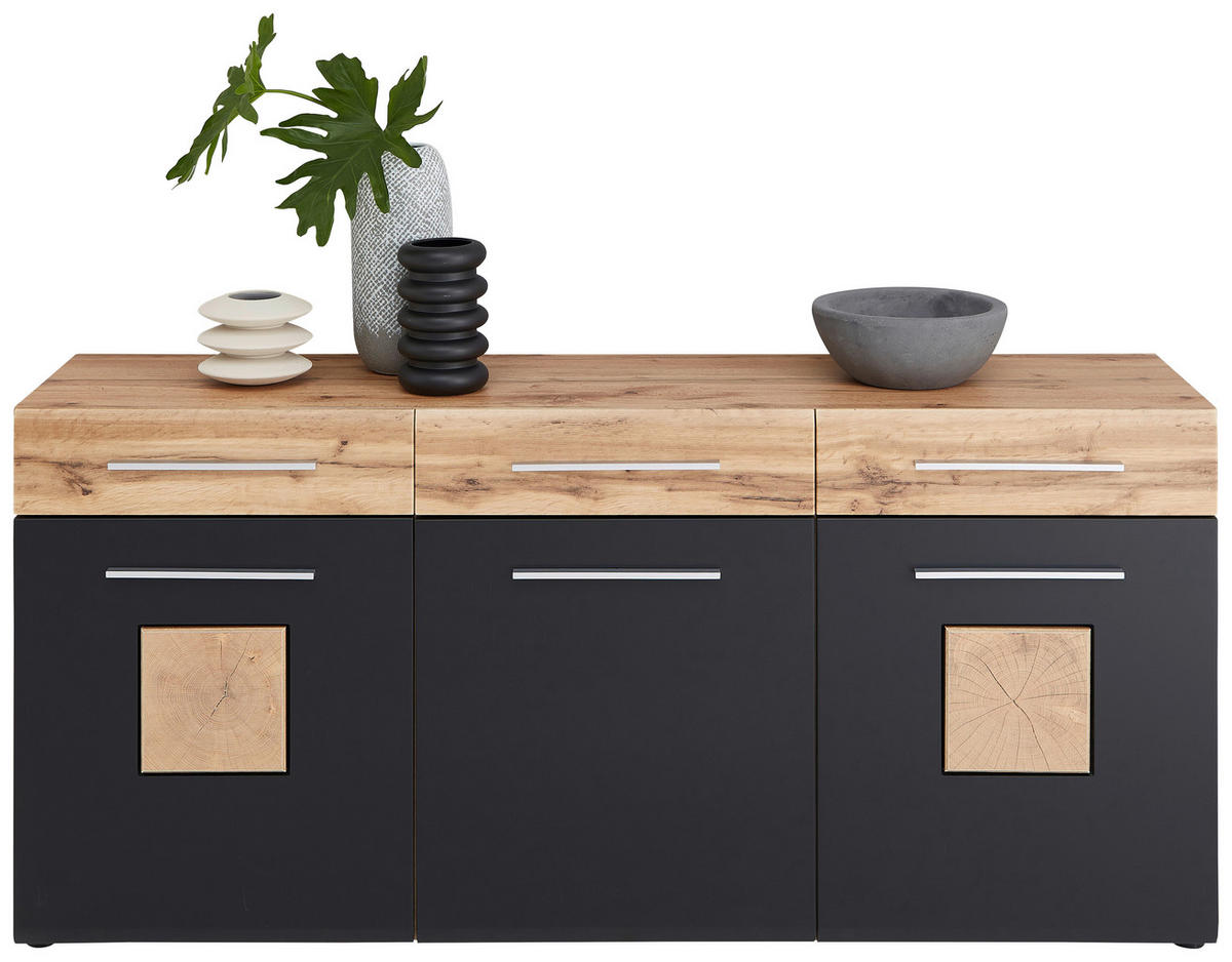 TÁLALÓSZEKRÉNY 180/82/43 cm  - tölgyfa színű/fekete, Design, műanyag/faalapú anyag (180/82/43cm) - Hom`in