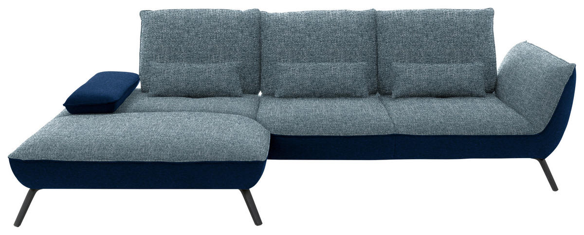 ECKSOFA  in Flachgewebe Blau  191/301 cm  - Blau/Schwarz, Design, Textil/Metall (191/301cm) - Moderano
