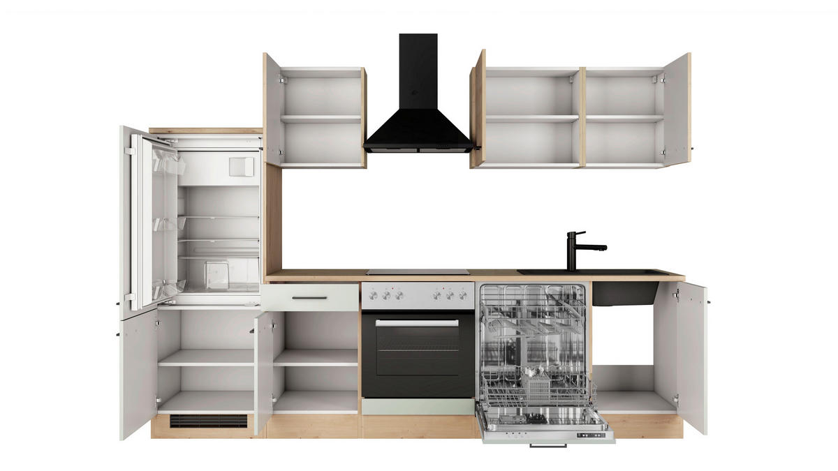 KUCHYŇSKÝ BLOK 280 cm - černá/rákosová zelená, Trend, kov/kompozitní dřevo (280cm) - FlexWell