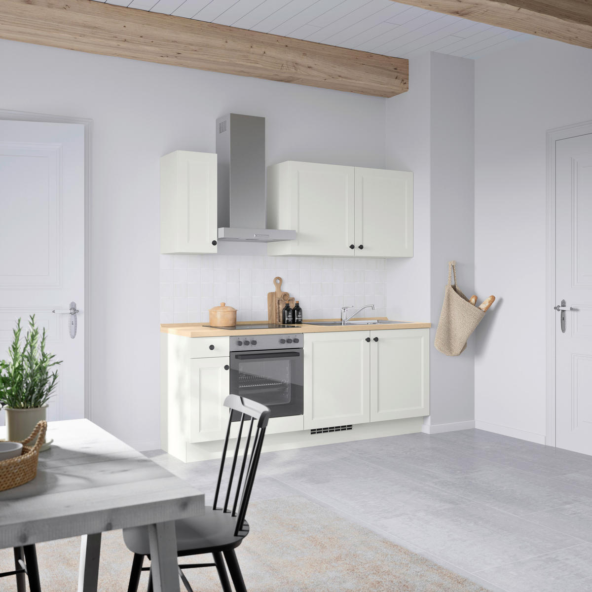 KÜCHENBLOCK Cascada 210 cm  in Weiß, Eichefarben  - Eichefarben/Schwarz, MODERN, Holzwerkstoff/Metall (210cm) - Nobilia