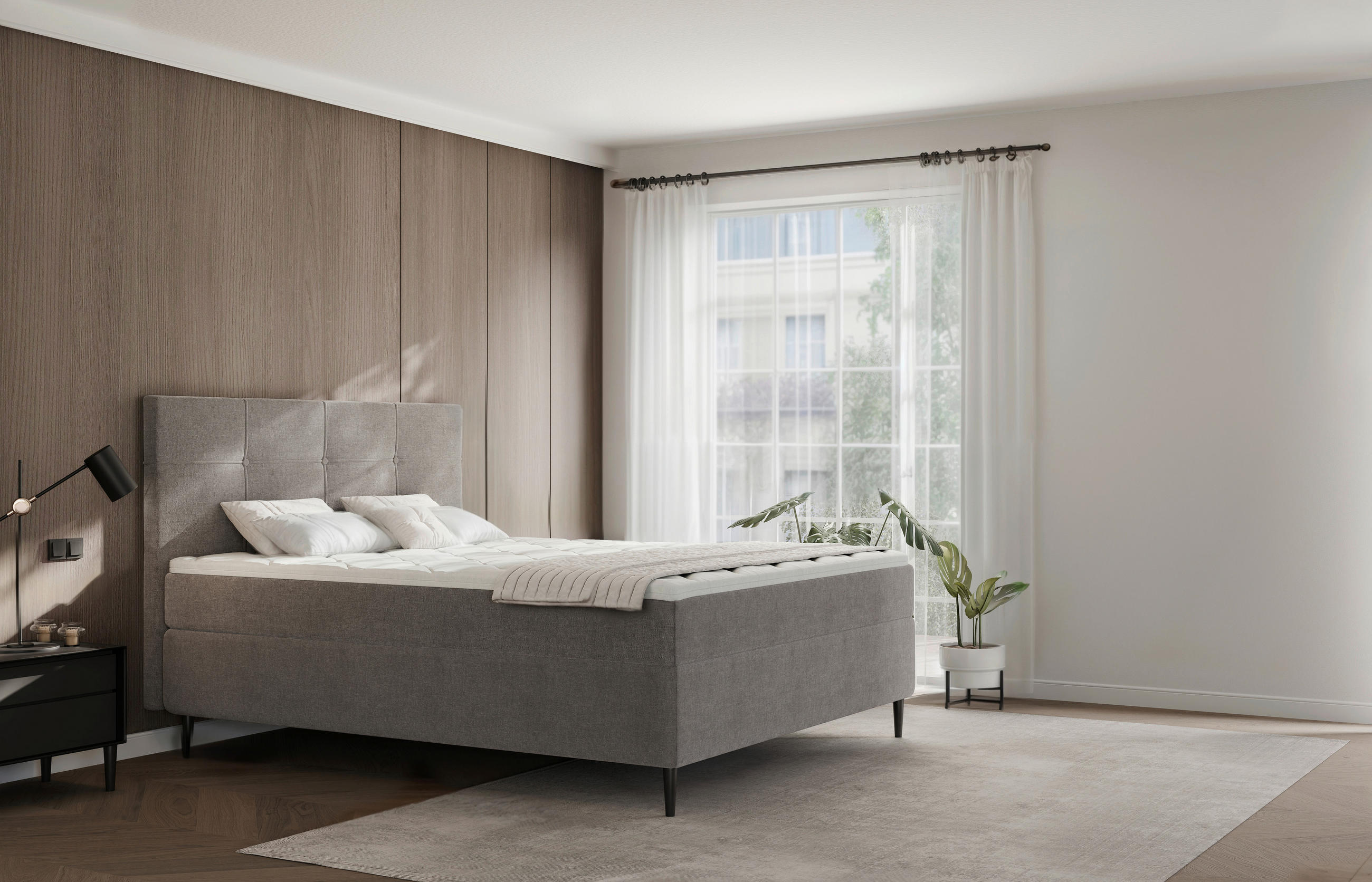 BOXBETT 180/200 cm  in Grau  - Schwarz/Grau, KONVENTIONELL, Holz/Textil (180/200cm) - Welnova