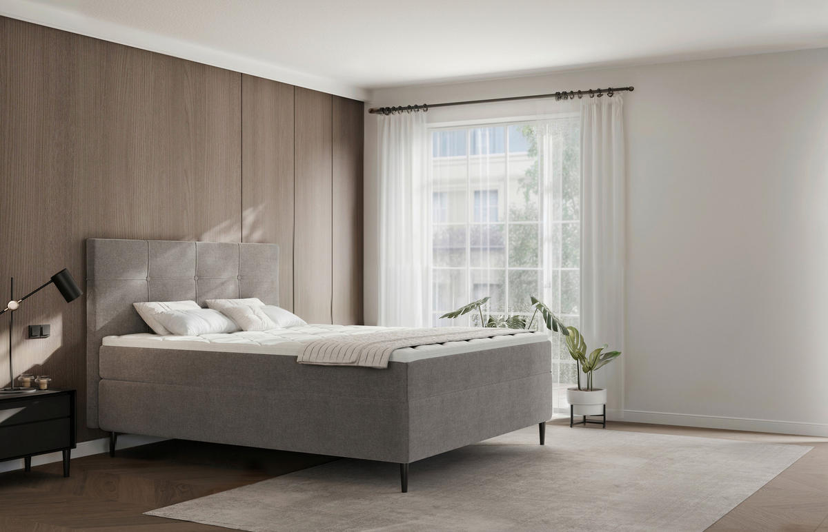 BOXBETT 180/200 cm,  in Grau, H3 + H3 = fest  - Schwarz/Grau, KONVENTIONELL, Holz/Textil (180/200cm) - Welnova