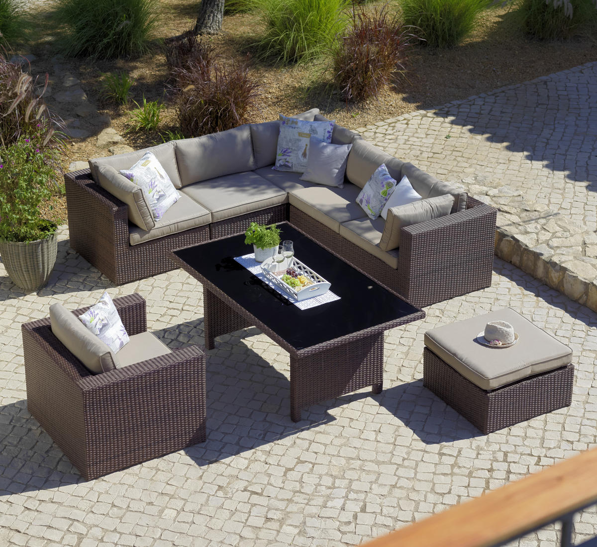 LOUNGE ÜLŐKE  - bézs/barna, Romantik / Landhaus, műanyag/Üveg (70/31/70cm) - Ambia Garden