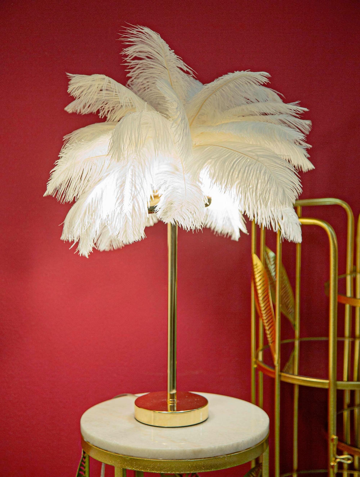 TISCHLEUCHTE   - Goldfarben/Weiß, Basics, Kunststoff/Metall (40/55/40cm)