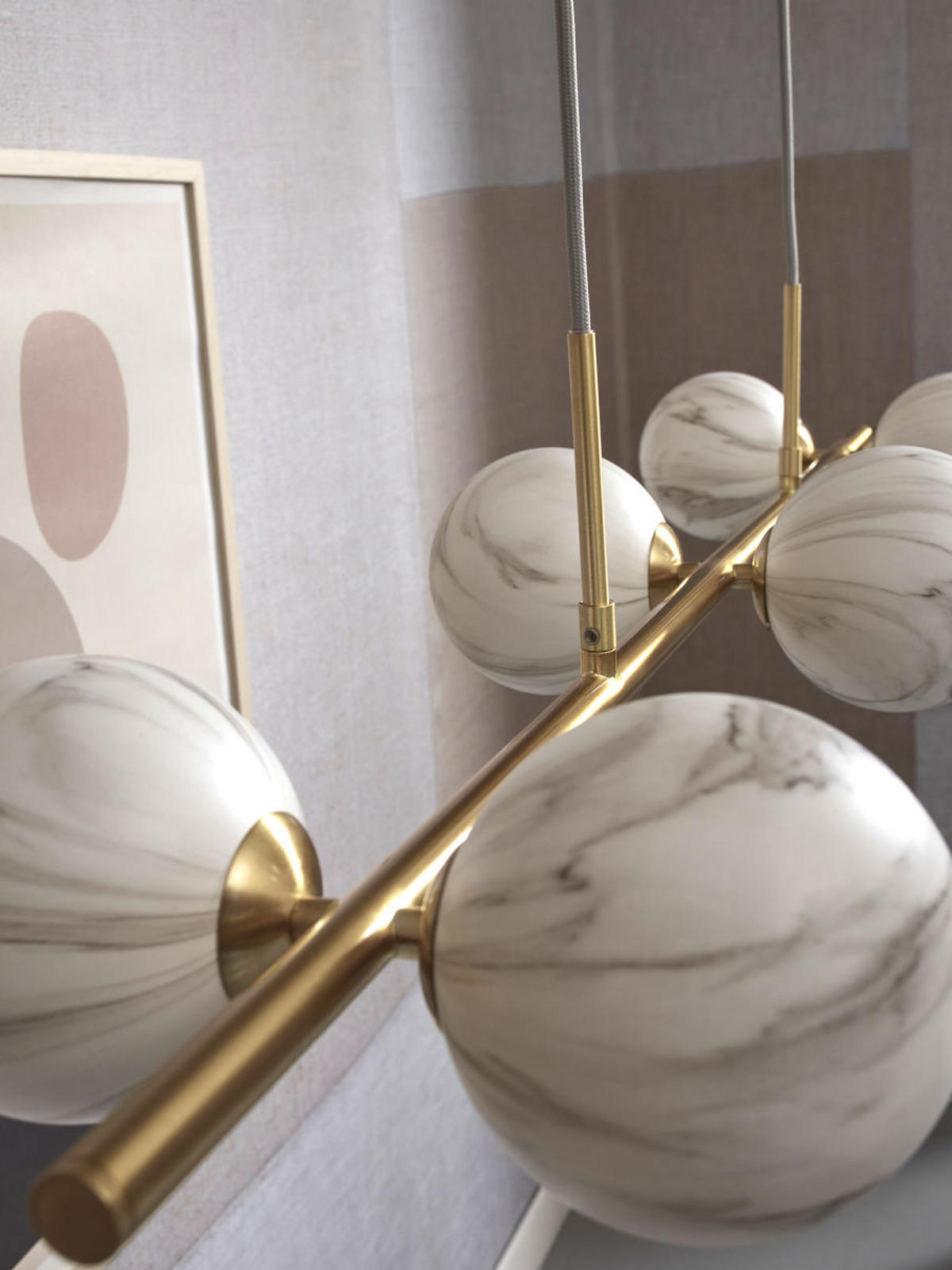 HÄNGLAMPA Carrara Globus 105/30 cm  - vit/guldfärgad, Basics, metall/glas (105/30cm) - It's about Romi