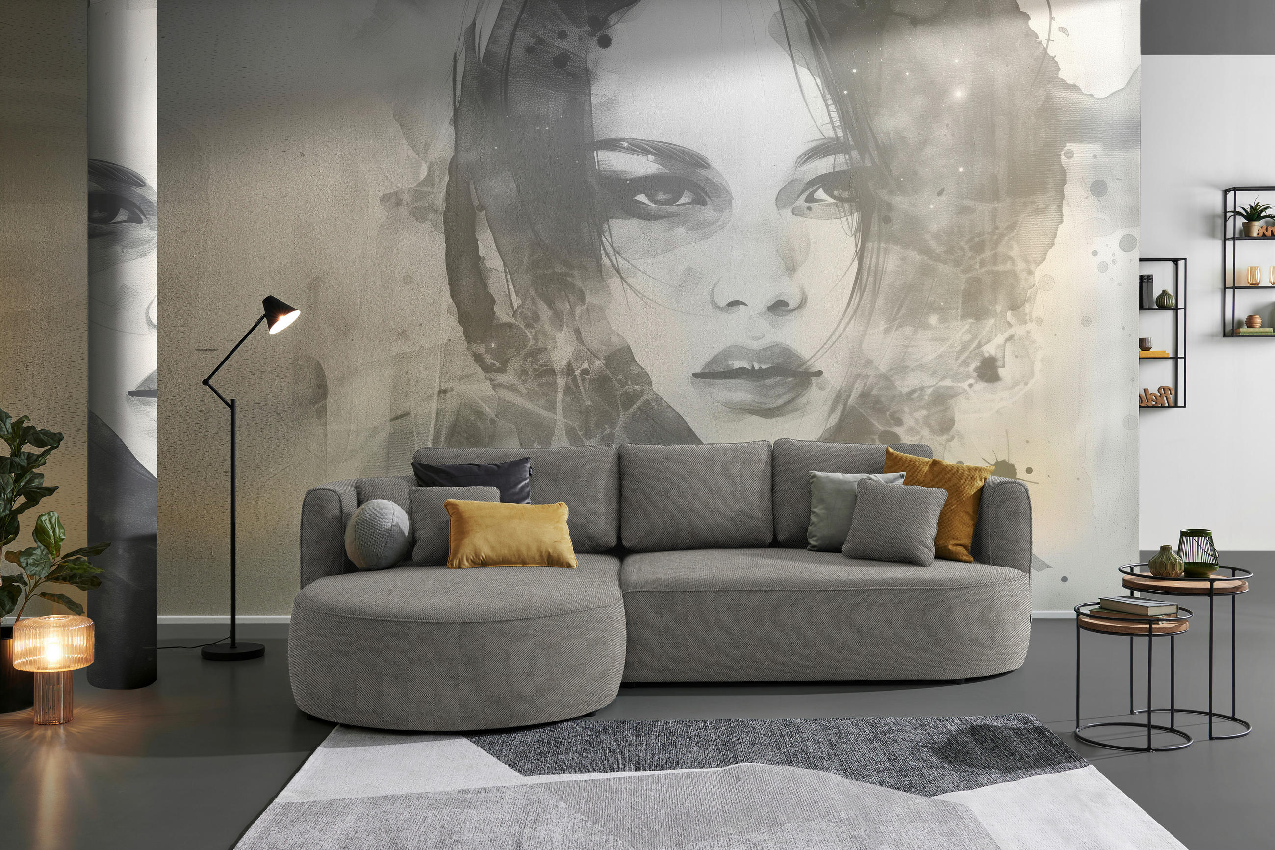 ECKSOFA in Webstoff Greige  - Greige/Schwarz, Design, Kunststoff/Textil (183/284cm) - Welnova
