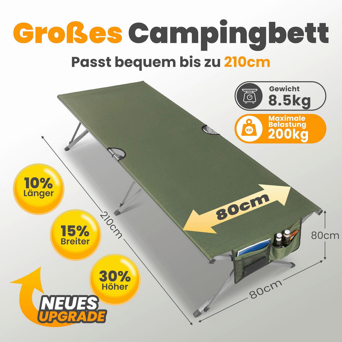 CAMPINGBETT 210/80/80 cm  - Grün, Basics, Textil/Metall (210/80/80cm) - Modante