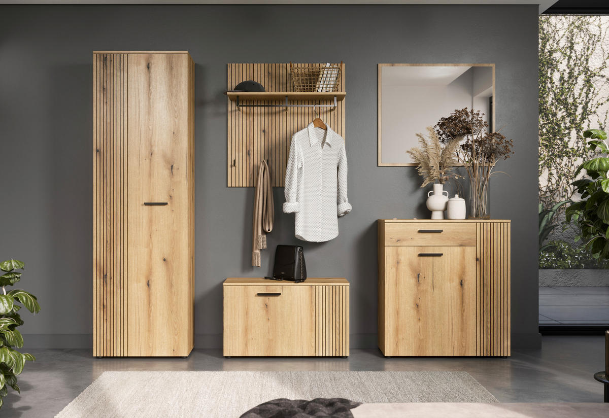 GARDEROBE 5-teilig  in 250/196/36 cm  - Eichefarben/Schwarz, Basics, Holzwerkstoff (250/196/36cm) - MID.YOU