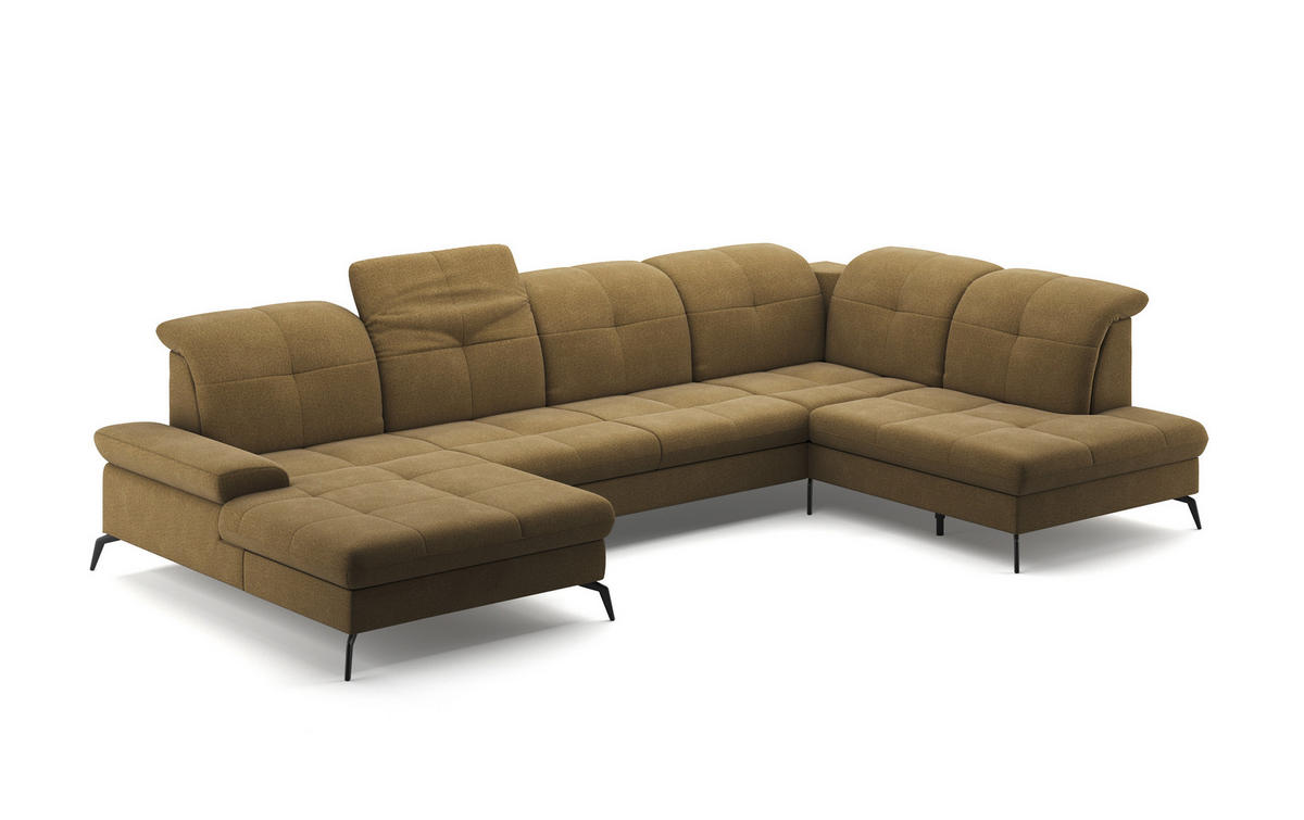 WOHNLANDSCHAFT in Flachgewebe Olivgrün  - Schwarz/Olivgrün, Konventionell, Textil/Metall (185/357/231cm) - Sit & More