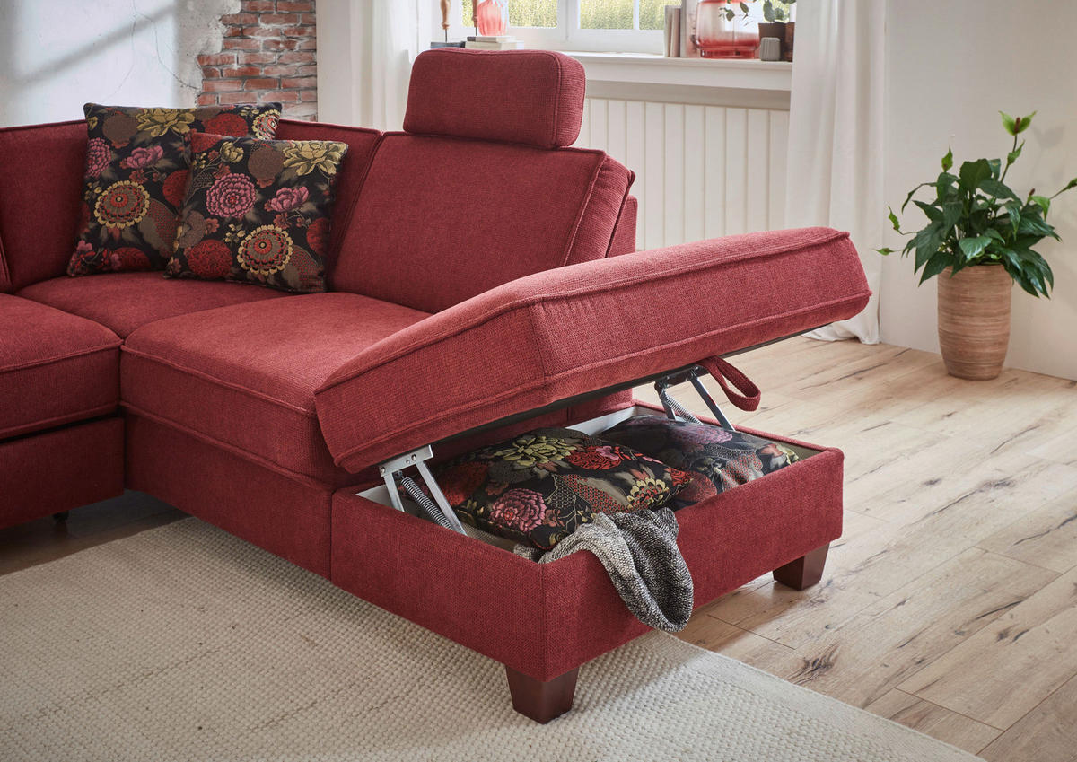 ECKSOFA in Chenille, Flachgewebe Bordeaux  - Bordeaux/Nussbaumfarben, Konventionell, Holz/Textil (236/213cm) - Sit & More