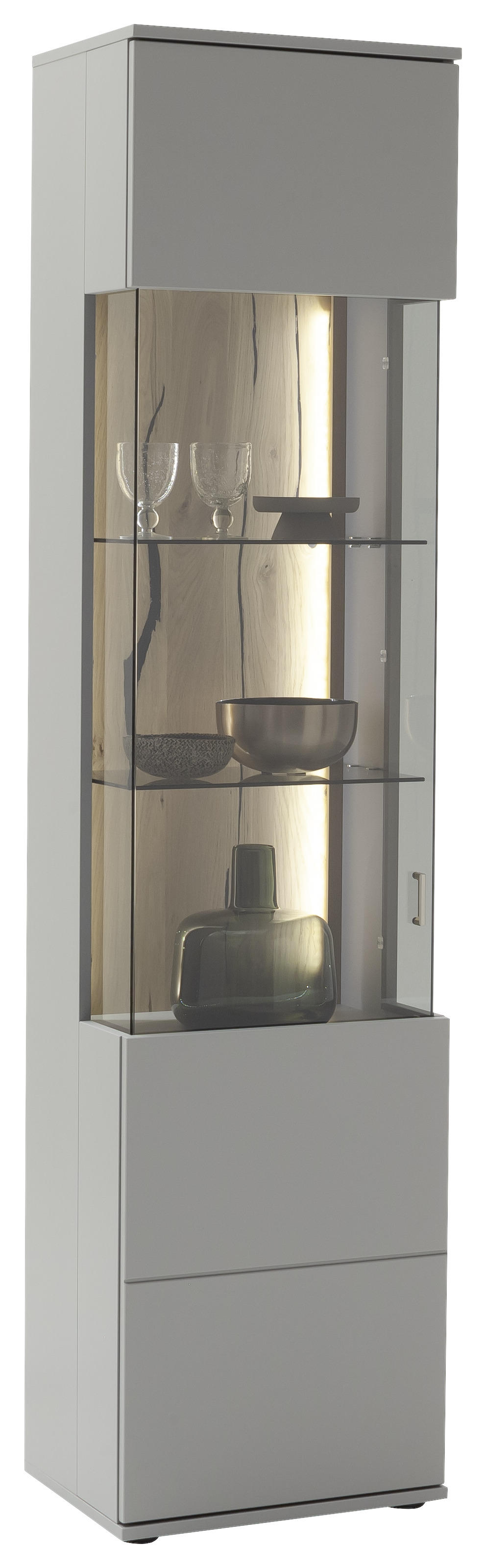 VITRINE furniert Grau, Eichefarben  - Eichefarben/Schwarz, Design, Glas/Holzwerkstoff (50/207/38cm) - MID.YOU