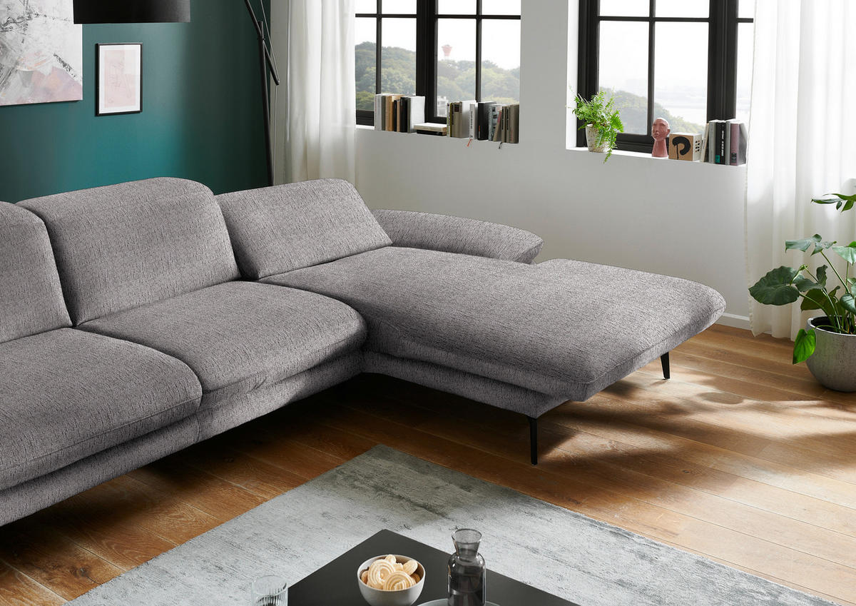 ECKSOFA in Chenille Graubraun  - Graubraun/Schwarz, Design, Textil/Metall (319/188cm) - Beldomo System