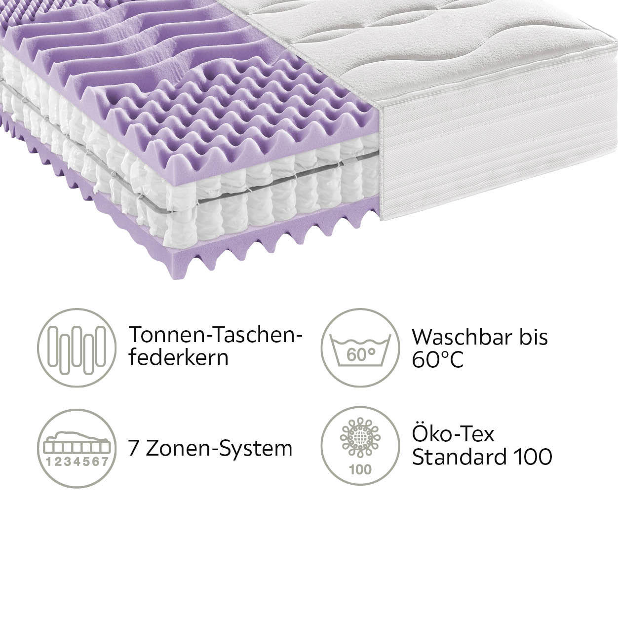 TASCHENFEDERKERNMATRATZE 180/200 cm Höhe ca. 24 cm  - Basics, Textil (180/200cm) - Novel