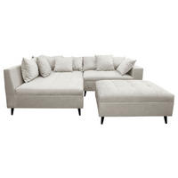 Ecksofa inkl. Hocker in Flachgewebe Hellgrau  - Hellgrau/Schwarz, Design, Holz/Textil (174/247cm) - MID.YOU