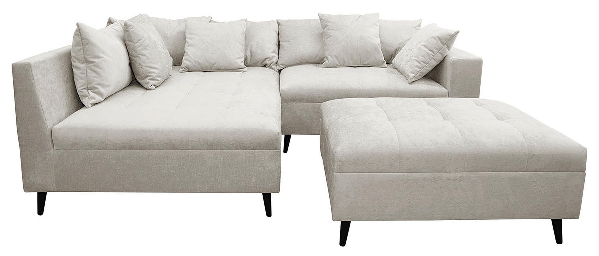 Ecksofa inkl. Hocker in Flachgewebe Hellgrau  - Hellgrau/Schwarz, Design, Holz/Textil (174/247cm) - MID.YOU
