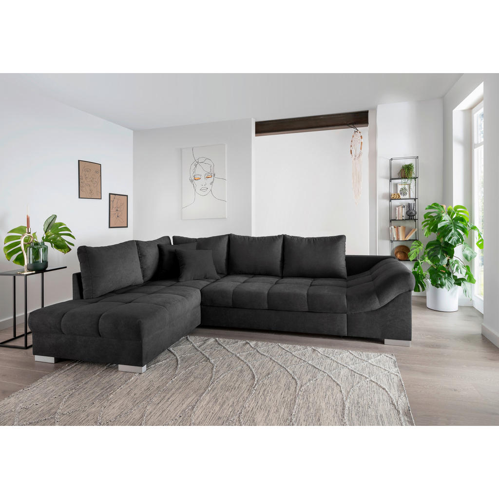 Thumbnail - Mid.you Eckschlafsofa, Schwarz, Textil, Buche, 4-Sitzer, Füllung: Schaumstoff, 298x202 cm, Liegefunktion, Rücken echt, A...