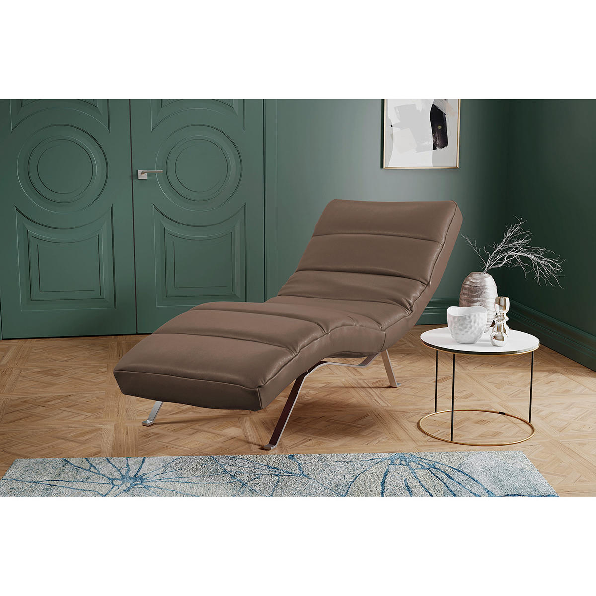 RELAXLIEGE in Echtleder Dunkelbraun  - Dunkelbraun/Silberfarben, Design, Leder/Metall (65/65-95/171cm) - Livetastic