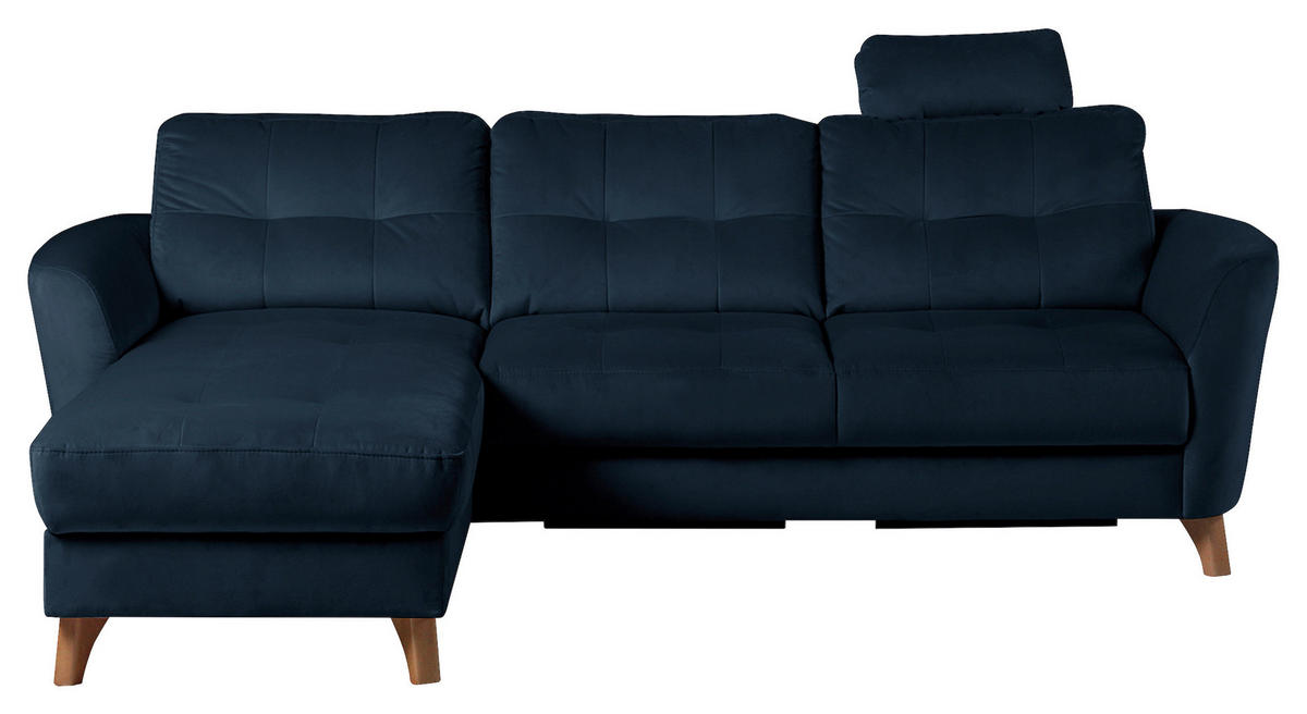 ECKSOFA Dunkelblau Samt Bettkasten, Schlaffunktion, Liegefläche im Originalstoff  - Buchefarben/Dunkelblau, Design, Holz/Textil (168/238cm) - Livetastic