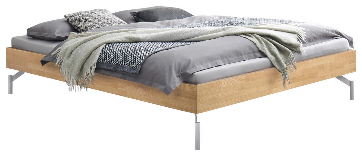 BETT 100/200 cm,  in Eiche Bianco  - Eiche Bianco/Alufarben, Design, Holz/Metall (100/200cm) - Hasena