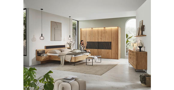 BETTANLAGE - Wildeiche/Schwarz, Design, Holz/Textil (180/200cm) - Valnatura