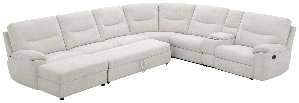 ECKSOFA Weiß Leinenoptik  - Schwarz/Weiß, KONVENTIONELL, Holz/Kunststoff (286/101/338cm) - Livetastic