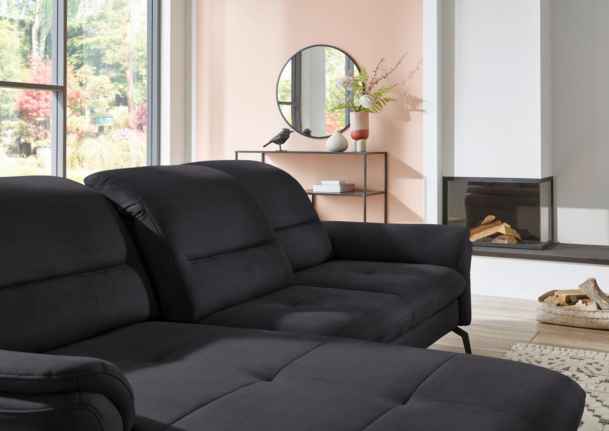 ECKSOFA in Flachgewebe Anthrazit  - Anthrazit/Schwarz, Konventionell, Textil/Metall (181/260cm) - Beldomo Speed