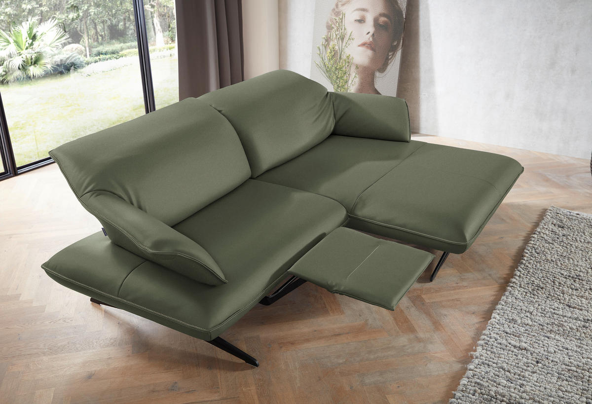 ECKSOFA in Echtleder Grün  252/169 cm  - Beige/Schwarz, Design, Leder/Metall (252/169cm) - Koinor