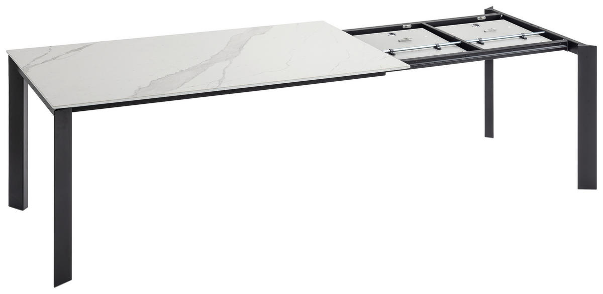 ESSTISCH in Metall, Keramik 160-250/90/75 cm  - Weiss/Schwarz, Design, Keramik/Metall (160-250/90/75cm) - Novel