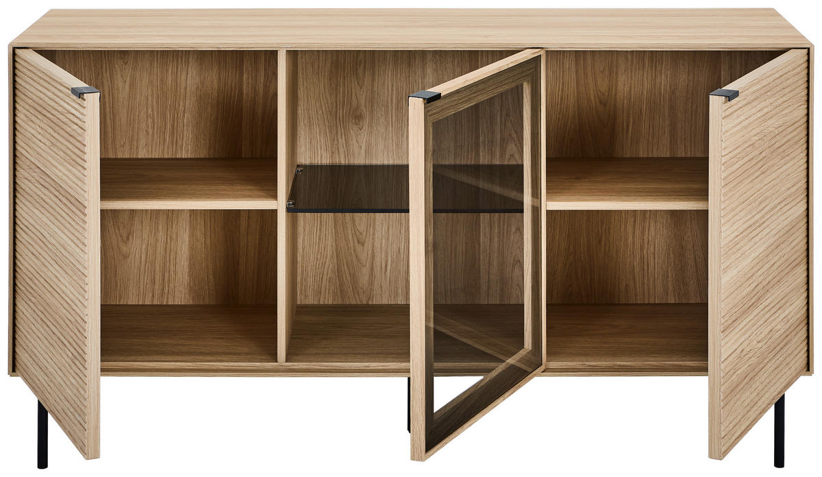 SIDEBOARD  150/80/40 cm  - Eichefarben/Schwarz, KONVENTIONELL, Glas/Holzwerkstoff (150/80/40cm) - Xora